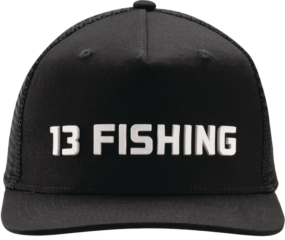 Facepunch Curved Brim Snapback Ballcap (Black w/ White 13 Fishing Rubber Text Logo - Low Profile - Mesh Back)