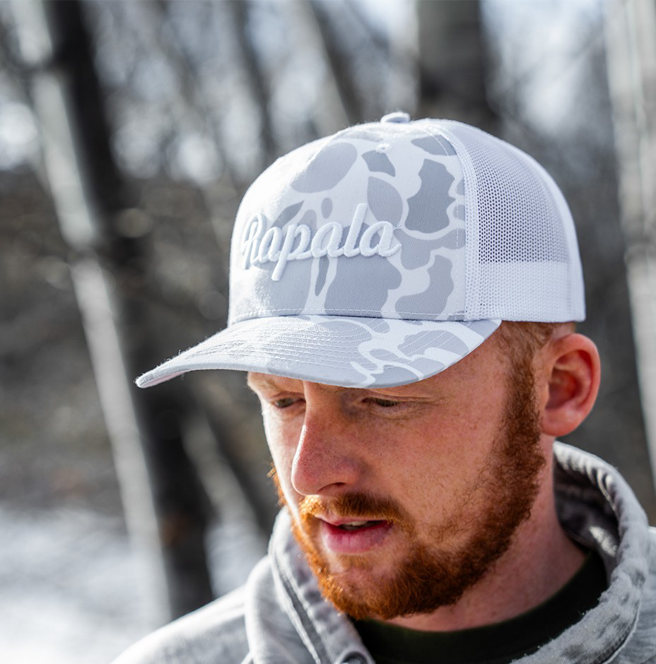 White Camo Hat with White Embroidered Logo