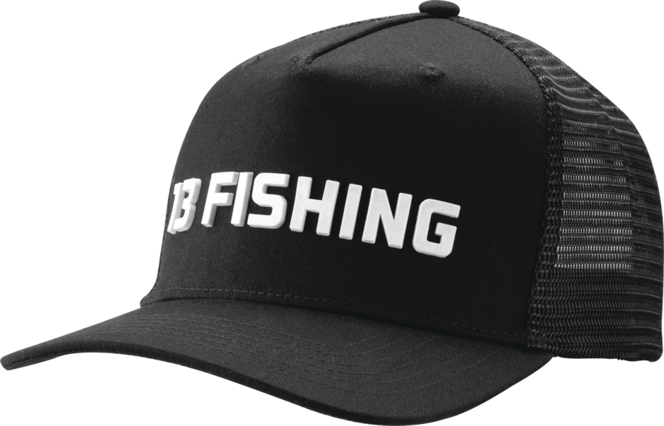 Facepunch Curved Brim Snapback Ballcap (Black w/ White 13 Fishing Rubber Text Logo - Low Profile - Mesh Back)