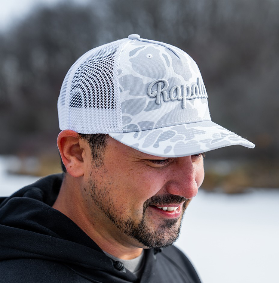 White Camo Hat with Gray Embroidered Logo
