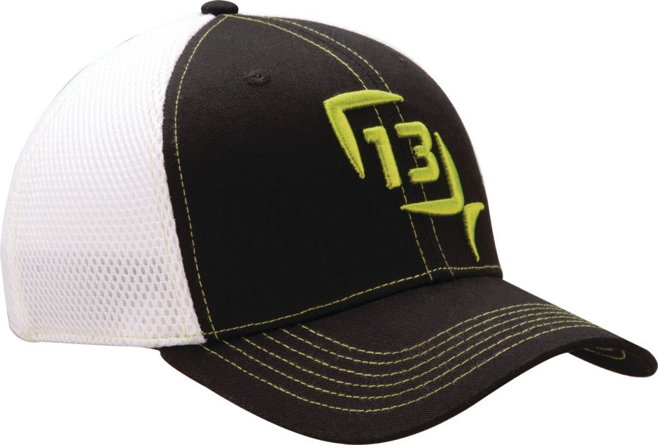 Baldwin Curved Brim Flex Fit Ballcap (Black w/ Green Fish Logo - Low Profile - Performance Air Mesh Back)