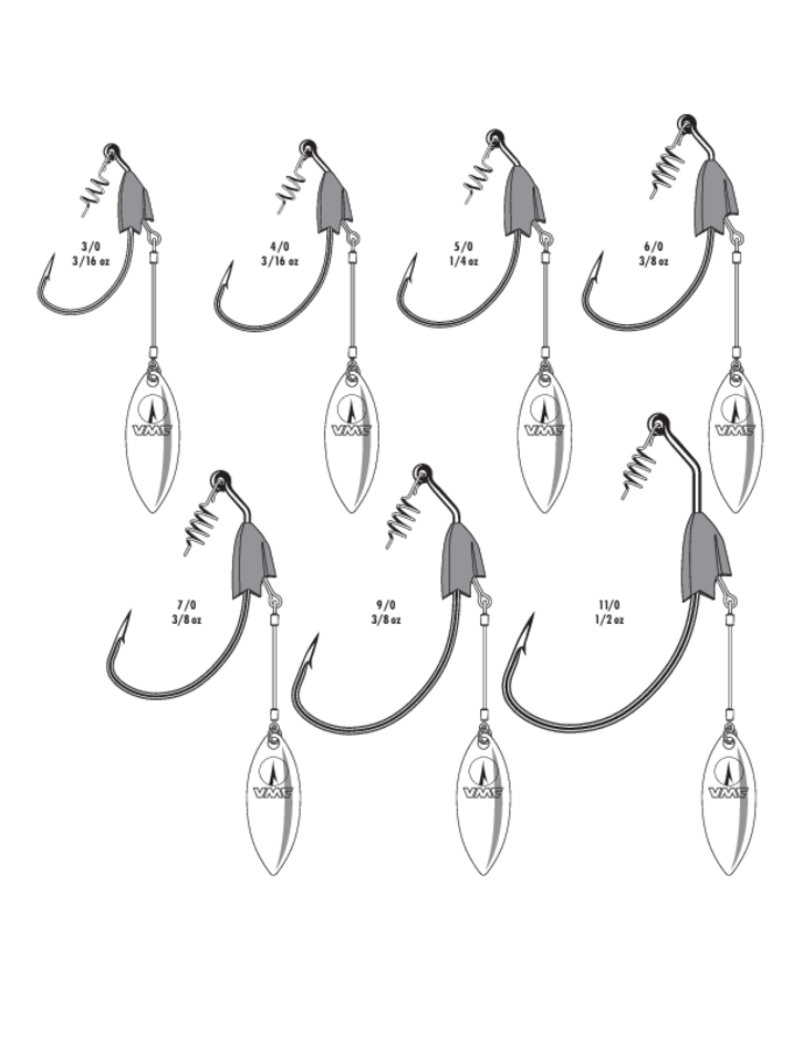 Heavy Duty Weighted Willow Swimbait Hook 3/8 Black Nickel #9/0