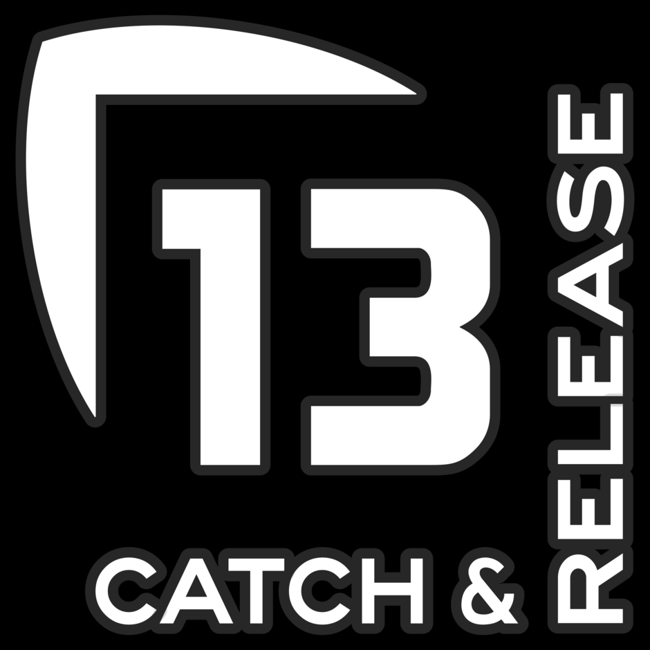 13 FISHING Catch & Release Decal Small WHITE - 5"x5"