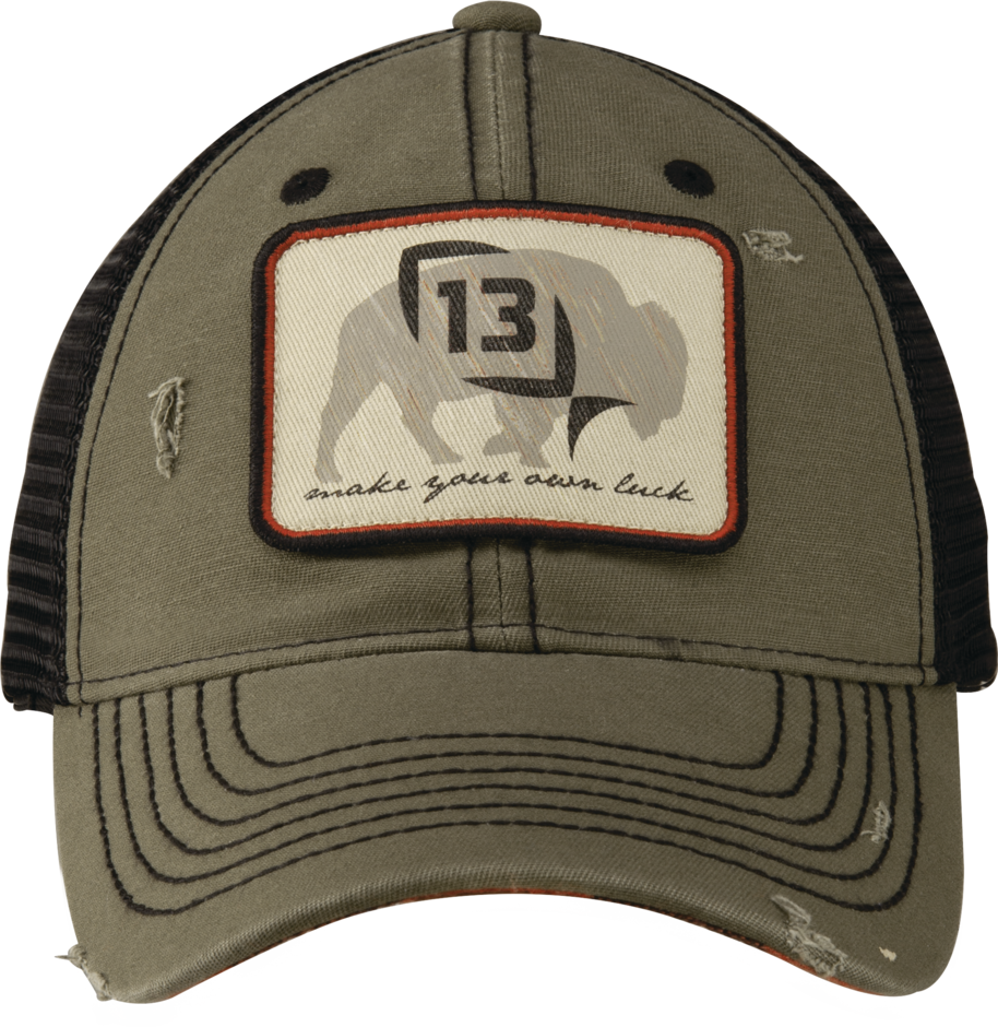 Guy on a Buffalo Curved Brim Snapback Ballcap (Gray w/ Square Buffalo Patch - Unstructured - Mesh Back)
