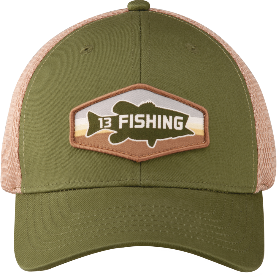 Donator Curved Brim Snapback Ballcap (Green w/ 13 FISHING Bass Logo- Mid Profile - Mesh Back)