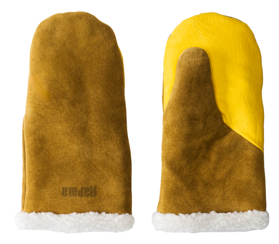 Winter leather Mittens size XXL Brown/Yellow