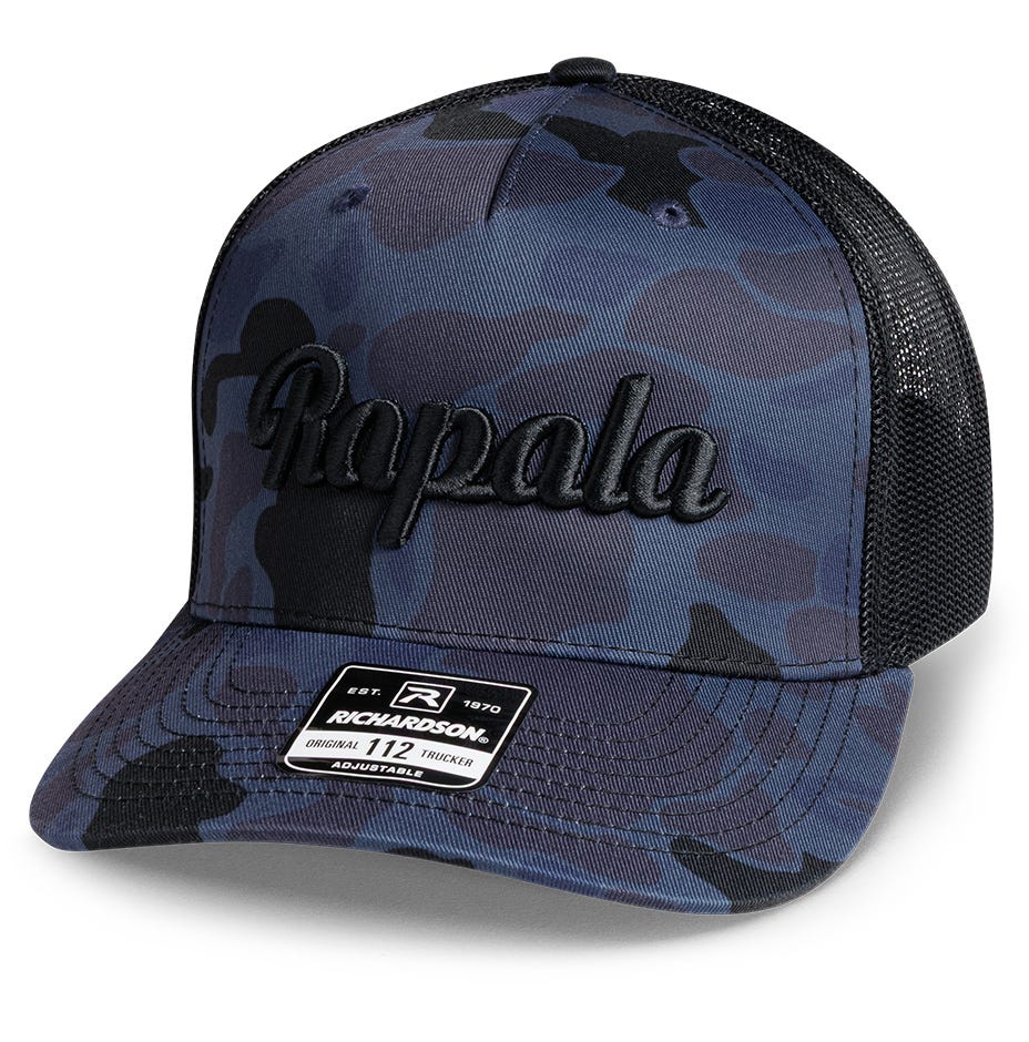Blue Camo Hat with Black Embroidered Logo