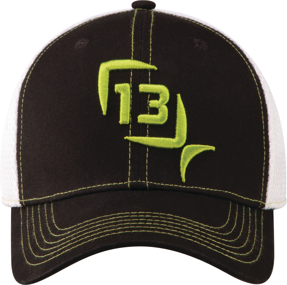 Baldwin Curved Brim Flex Fit Ballcap (Black w/ Green Fish Logo - Low Profile - Performance Air Mesh Back)