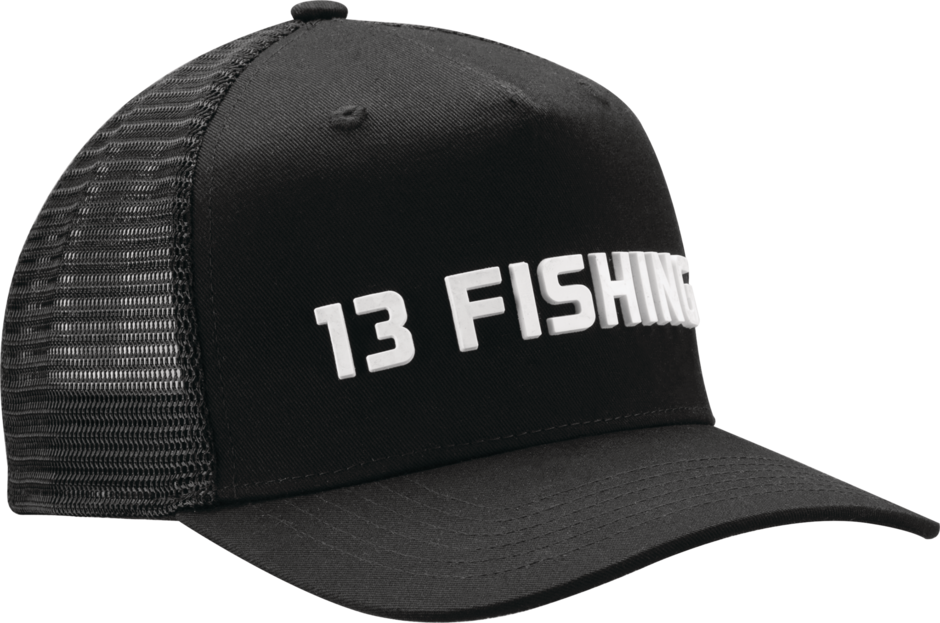 Facepunch Curved Brim Snapback Ballcap (Black w/ White 13 Fishing Rubber Text Logo - Low Profile - Mesh Back)