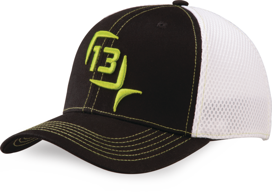Baldwin Curved Brim Flex Fit Ballcap (Black w/ Green Fish Logo - Low Profile - Performance Air Mesh Back)