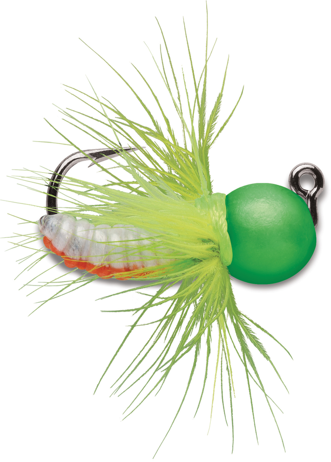 Tungsten Fly Jig 1/32 oz Green Orange Glow