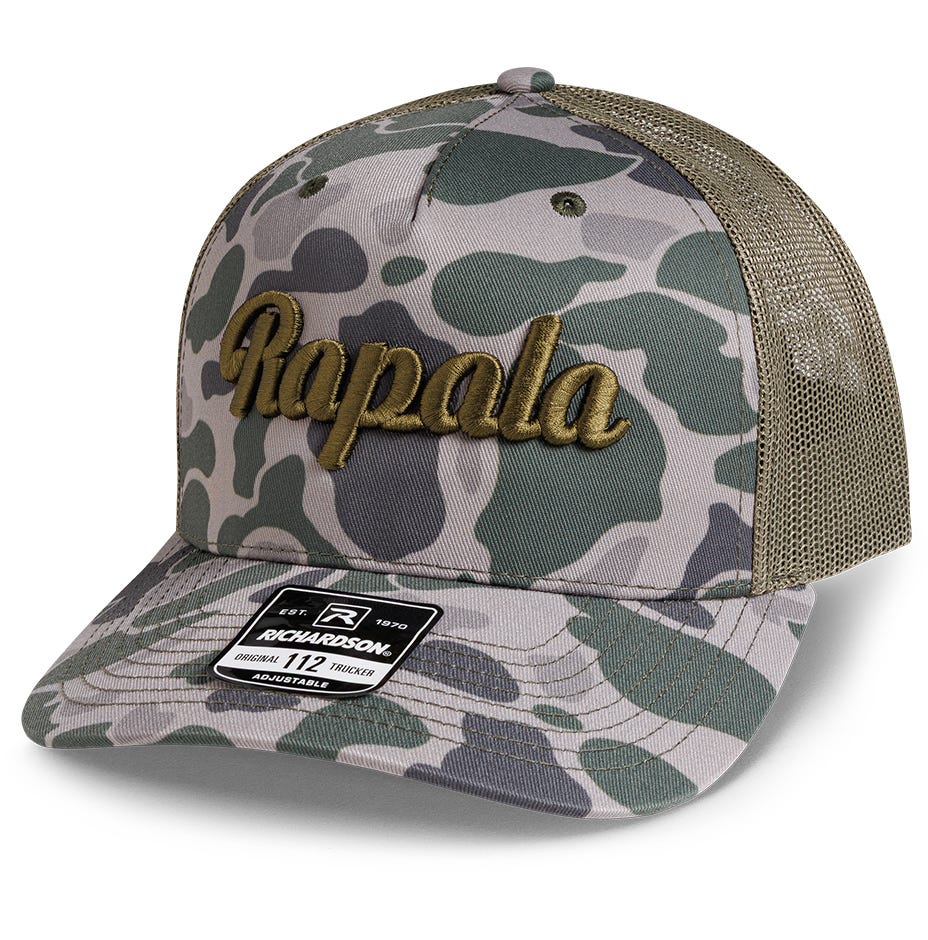 Gray Camo Hat with Green Embroidered Logo