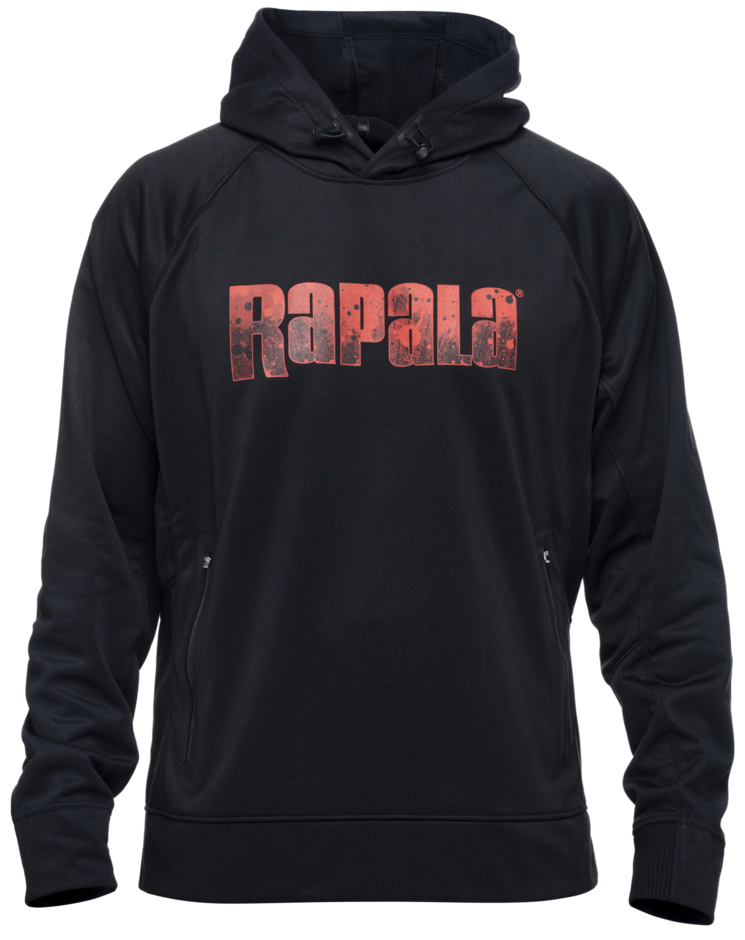 Rapala Splash Hoodie - Black Technical Hoodie - Red, zippered pockets
