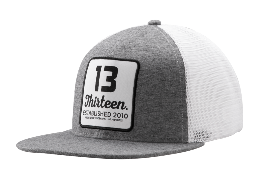 "Silver Fox" Flat Brim Snapback Hat (Gray w/ White Square 13 Patch - Mid Profile - Mesh Back)