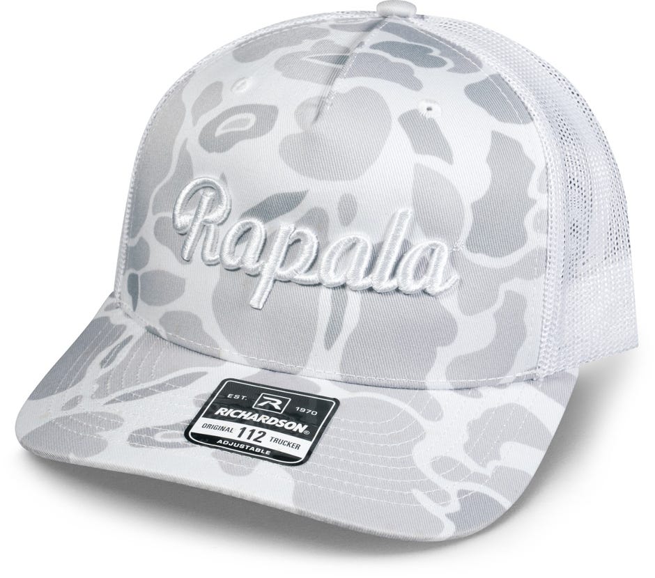 White Camo Hat with White Embroidered Logo