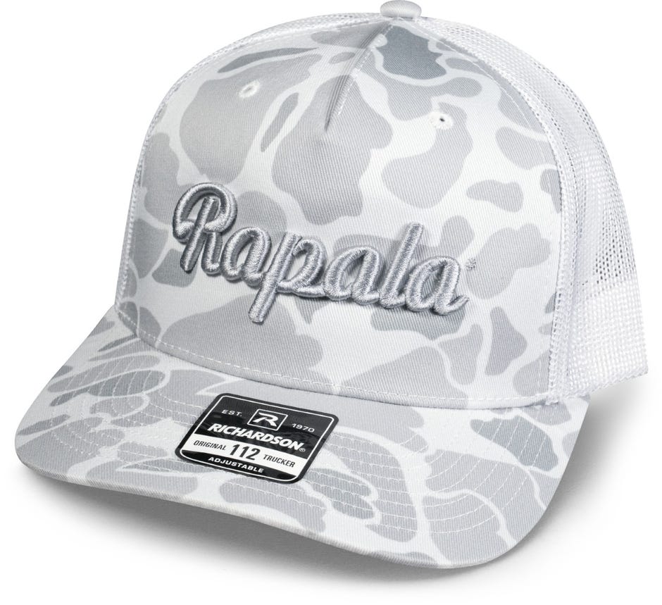 White Camo Hat with Gray Embroidered Logo