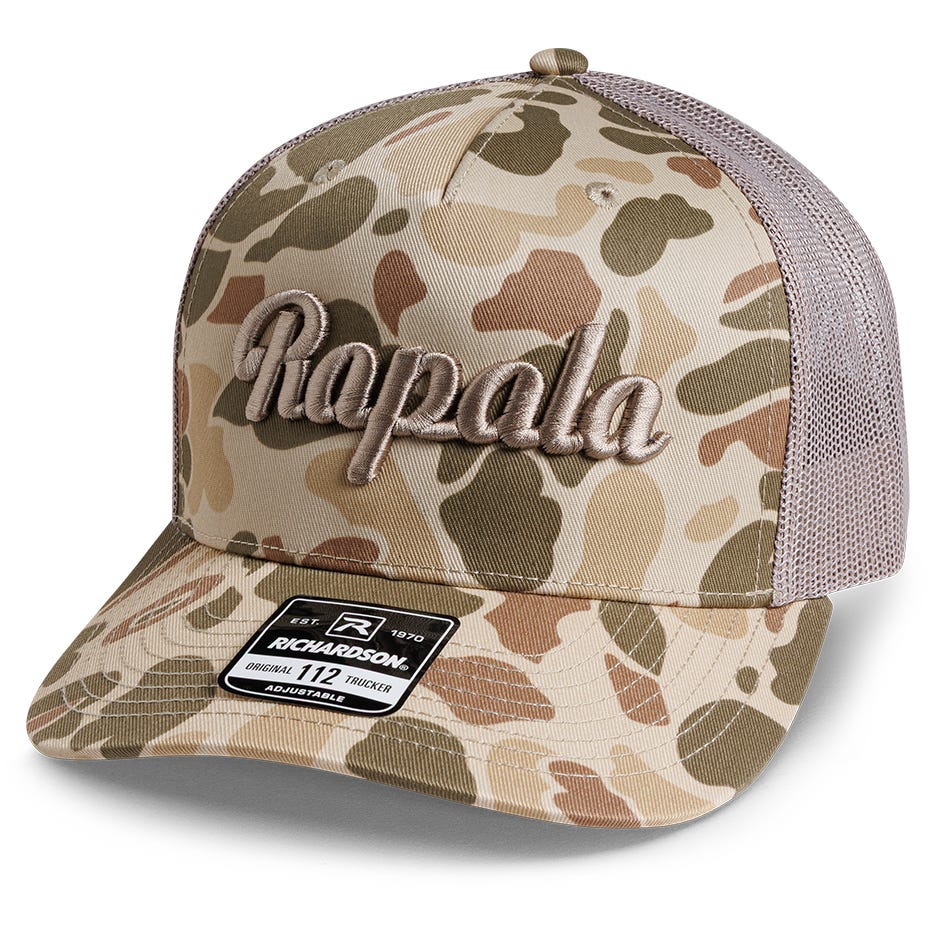 Tan Camo Hat with Tan Embroidered Logo